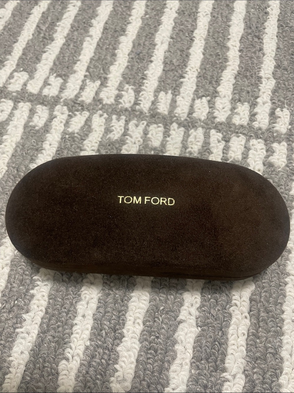 Tom Ford Brown Suede Sunglasses Case with Gold Logo